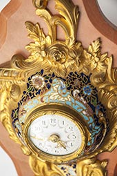 Mini-Cartel-Uhr mit Cloisonné-Email auf Rodochrosit-Marmor