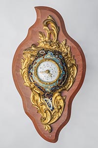 Mini-Cartel-Uhr mit Cloisonné-Email auf Rodochrosit-Marmor