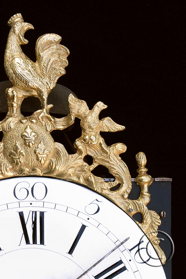 Hähnchen-Uhr, seltene Spange mit Hahn und Fackeln